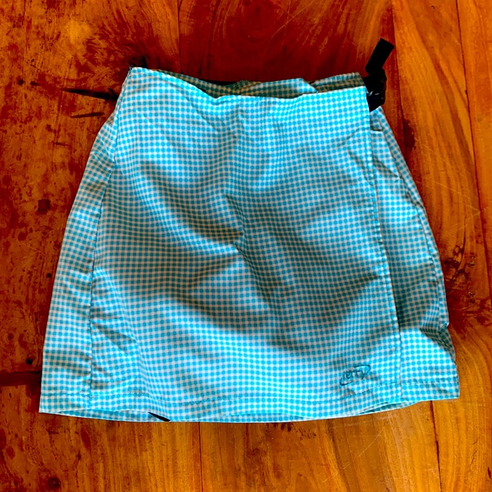 Cute Gingham bicycling wrap skirt with integrated padded bicycle shorts.